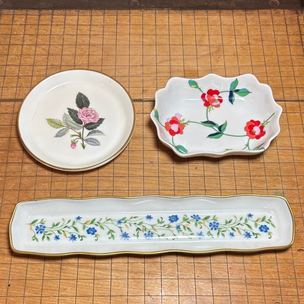 Wedgwood Hathaway Rose Dish, Limoges Tray and Toscany Collection Trinket Holder